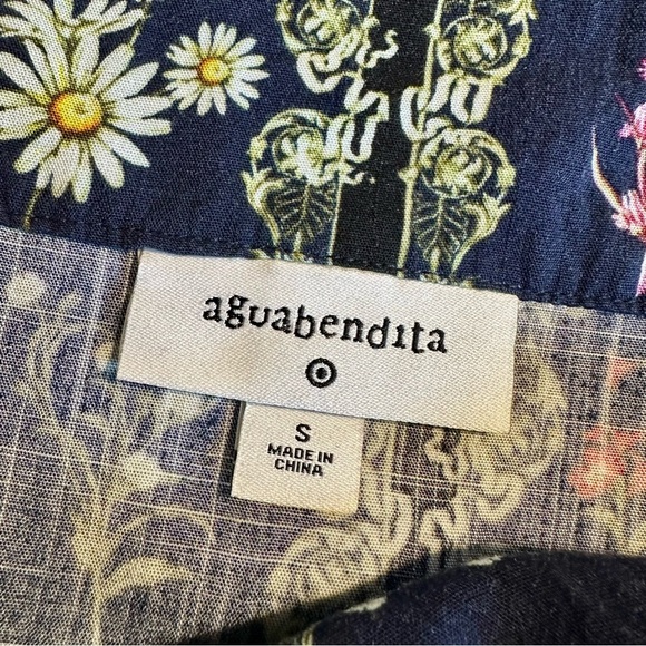 Agua Bendita for Target Navy Blue Floral Tile Print Ruffled Mini Dress Size S - Picture 7 of 16